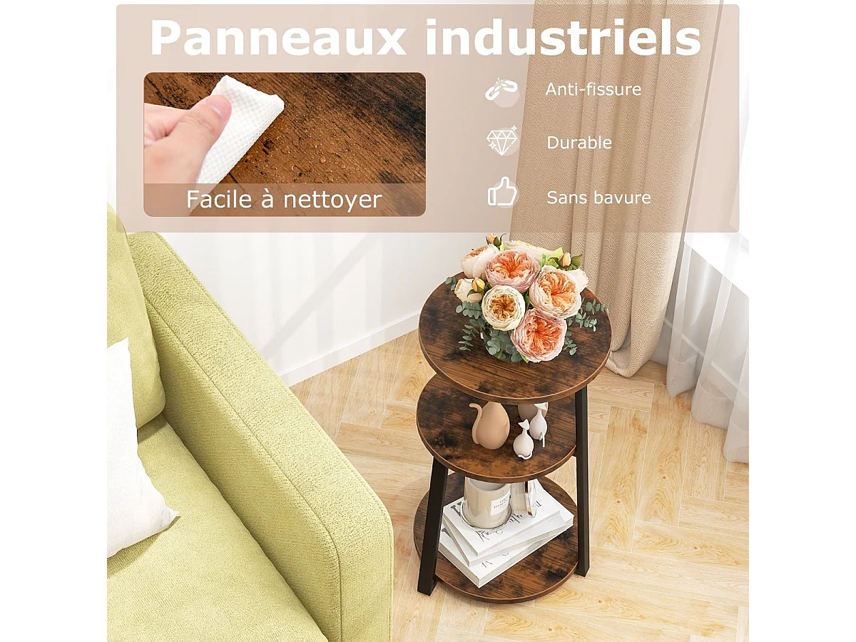 Table d'appoint （lot de 2) , bout de canape 3 niveaux, cadre en métal, 40,5 x 38 x 62 cm (2)