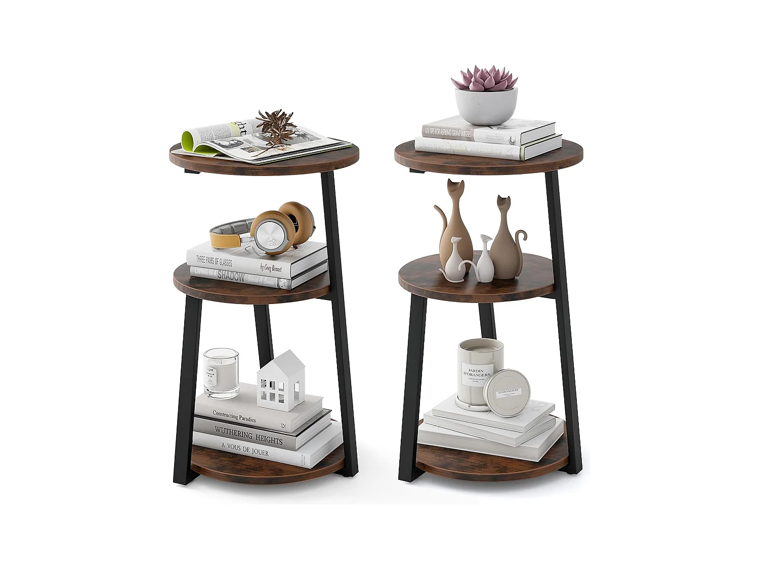 Table d'appoint （lot de 2) , bout de canape 3 niveaux, cadre en métal, 40,5 x 38 x 62 cm (2)
