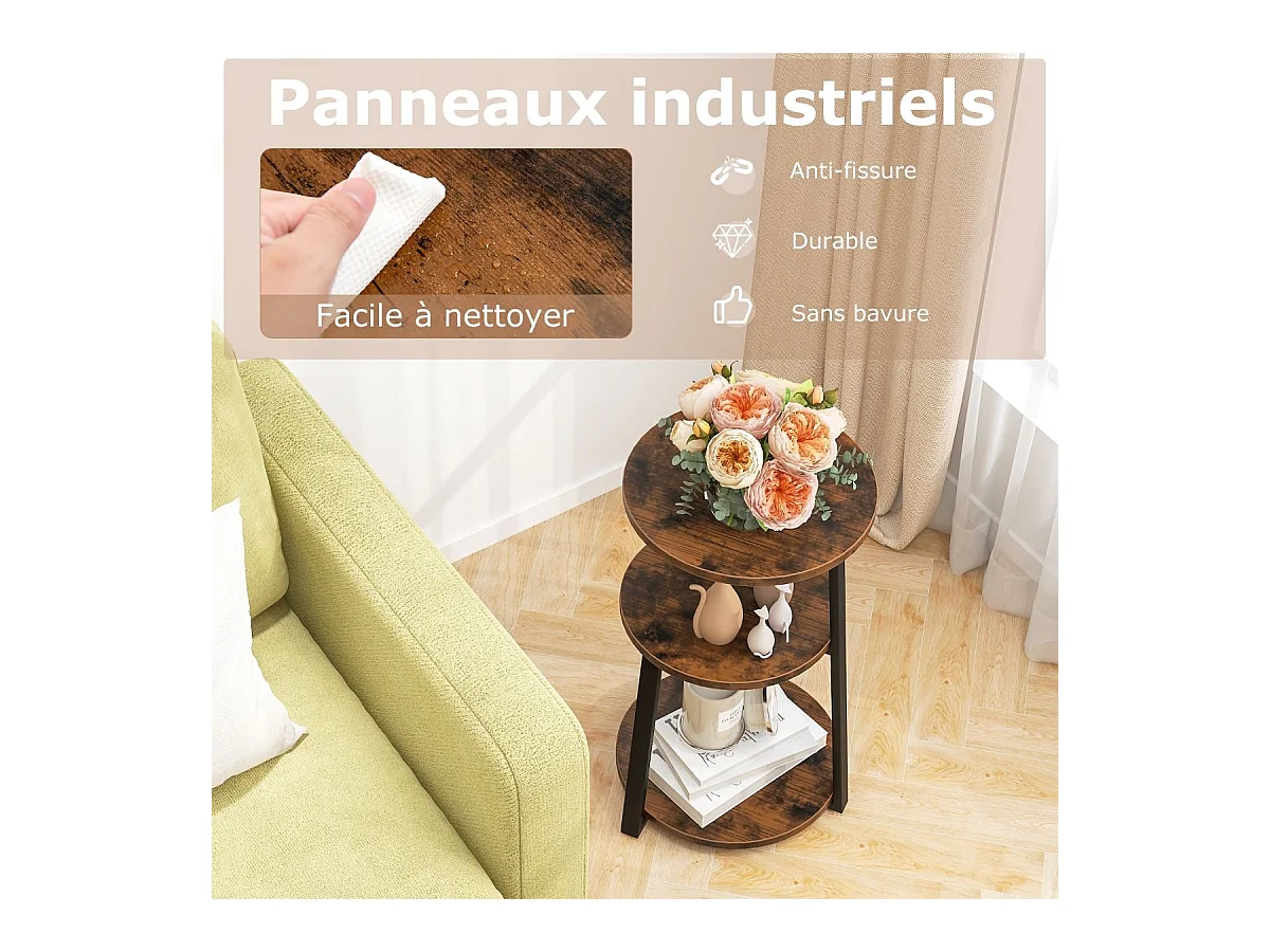 Table d'appoint （lot de 2) , bout de canape 3 niveaux, cadre en métal, 40,5 x 38 x 62 cm (2)