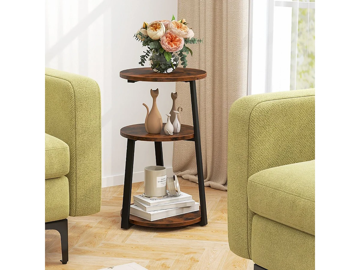 Table d'appoint （lot de 2) , bout de canape 3 niveaux, cadre en métal, 40,5 x 38 x 62 cm (2)