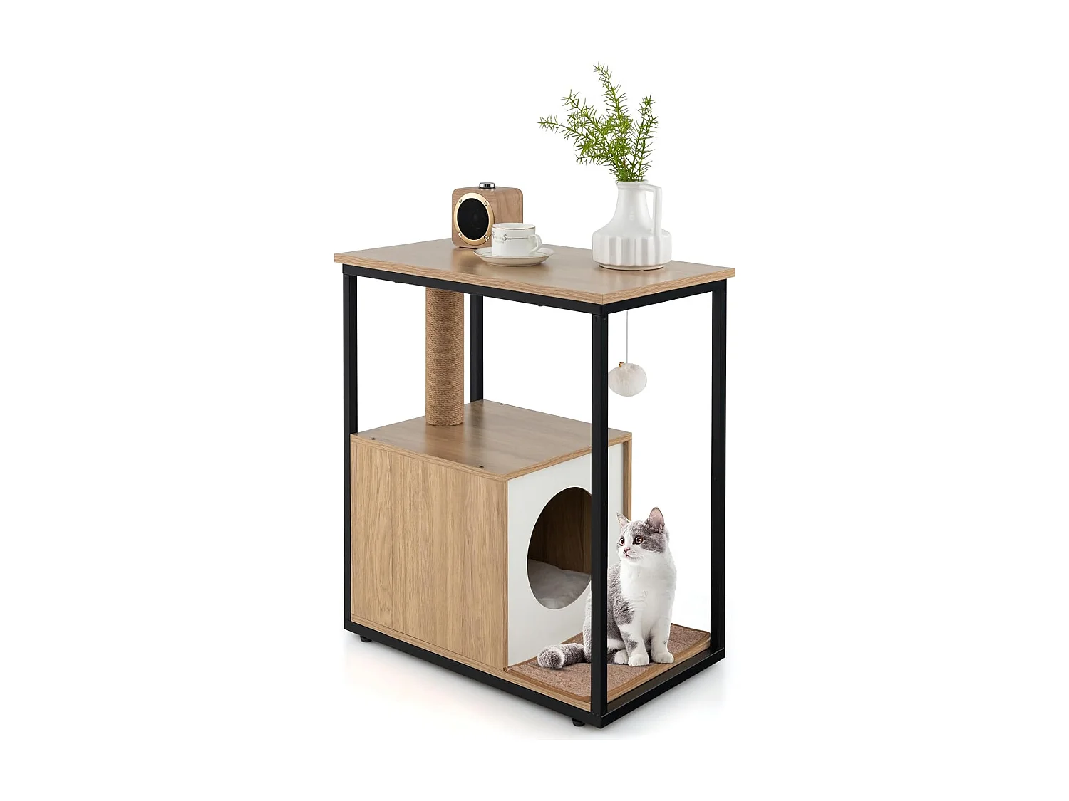 Table d'appoint et condo pour chat, avec griffoir et tapis à gratter amovible, (naturel)