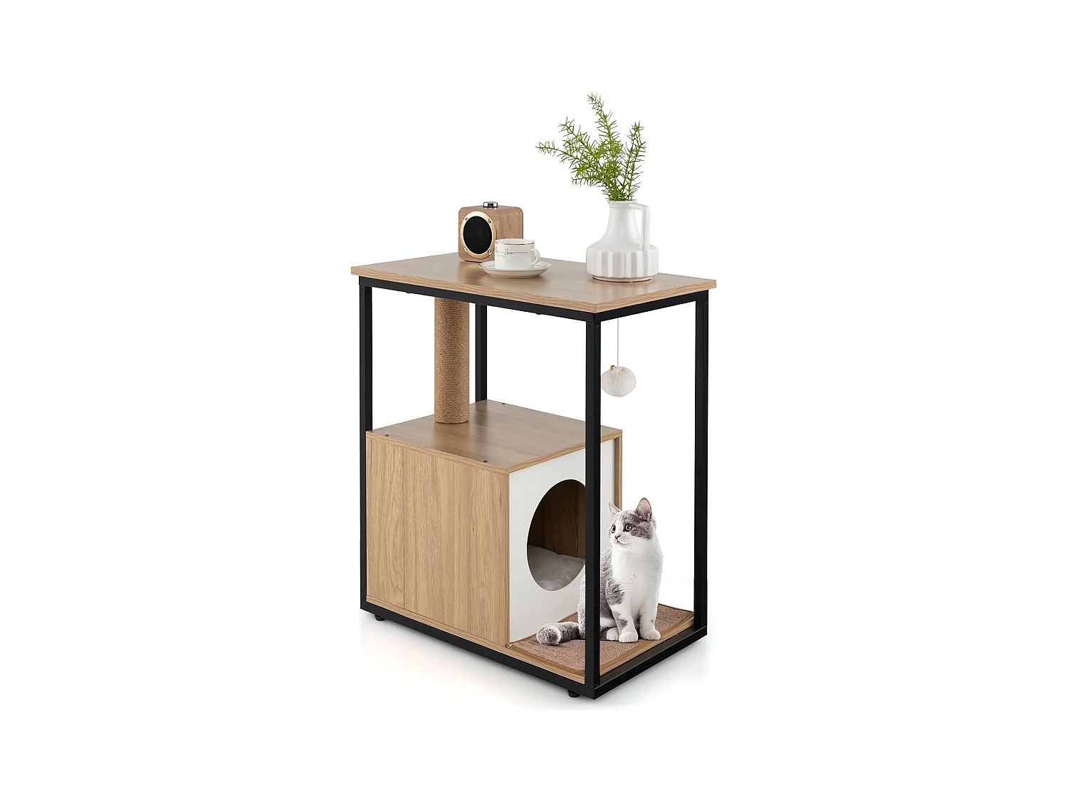 Table d'appoint et condo pour chat, avec griffoir et tapis à gratter amovible, (naturel)
