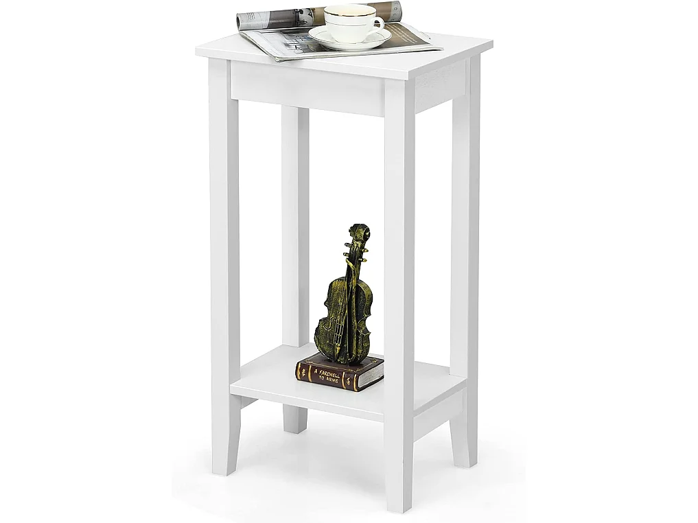 Table d'appoint, à 2 niveaux avec pieds en bois massif 40,5 x 29 x 73,5 cm blanc