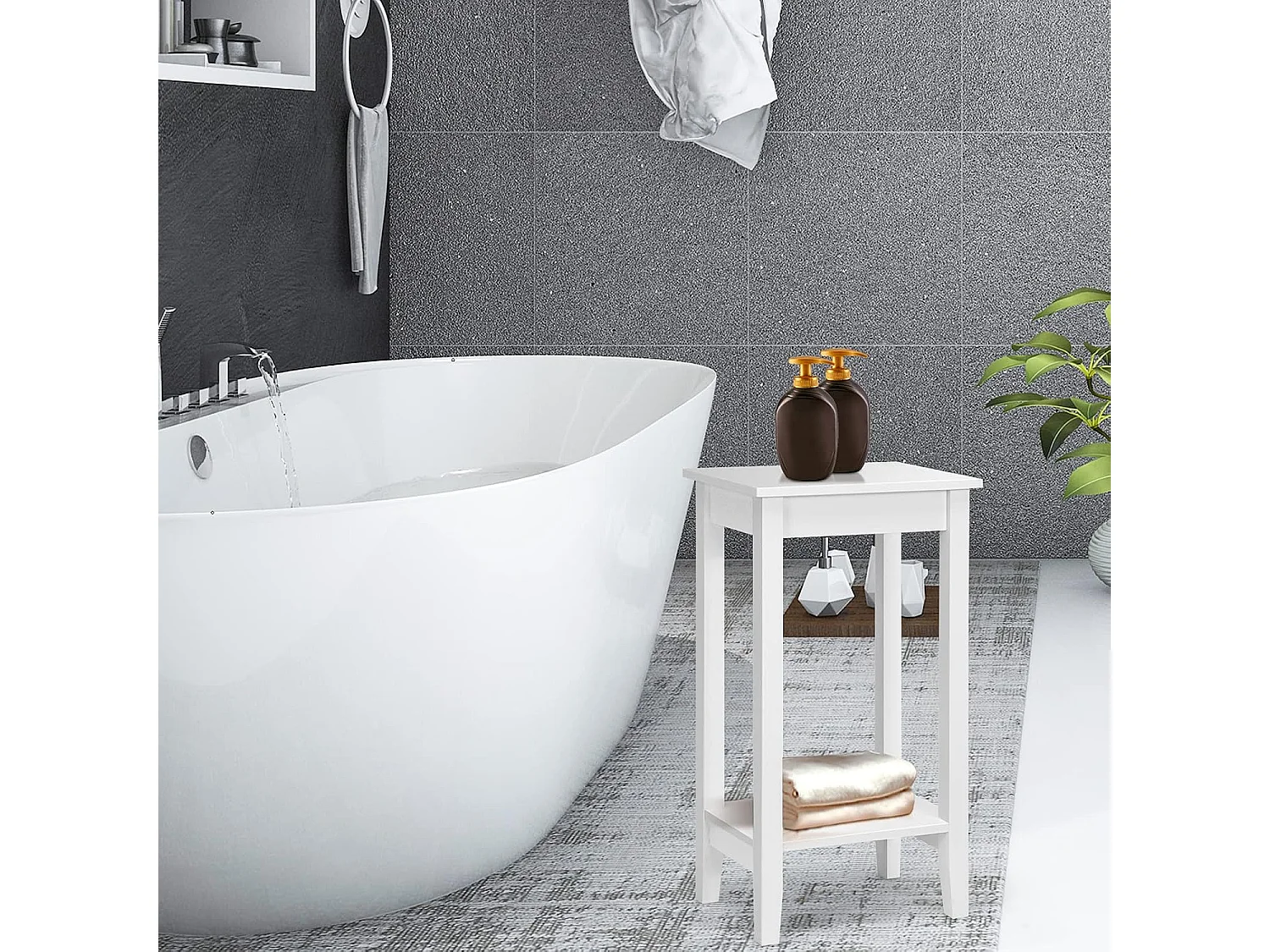 Table d'appoint, à 2 niveaux avec pieds en bois massif 40,5 x 29 x 73,5 cm blanc