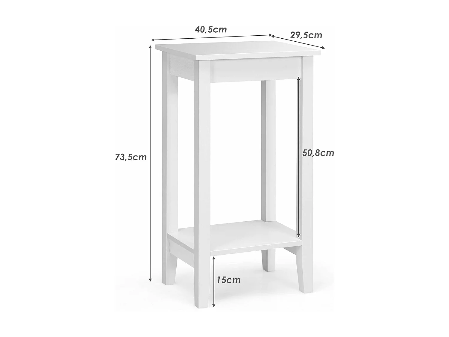 Table d'appoint, à 2 niveaux avec pieds en bois massif 40,5 x 29 x 73,5 cm blanc