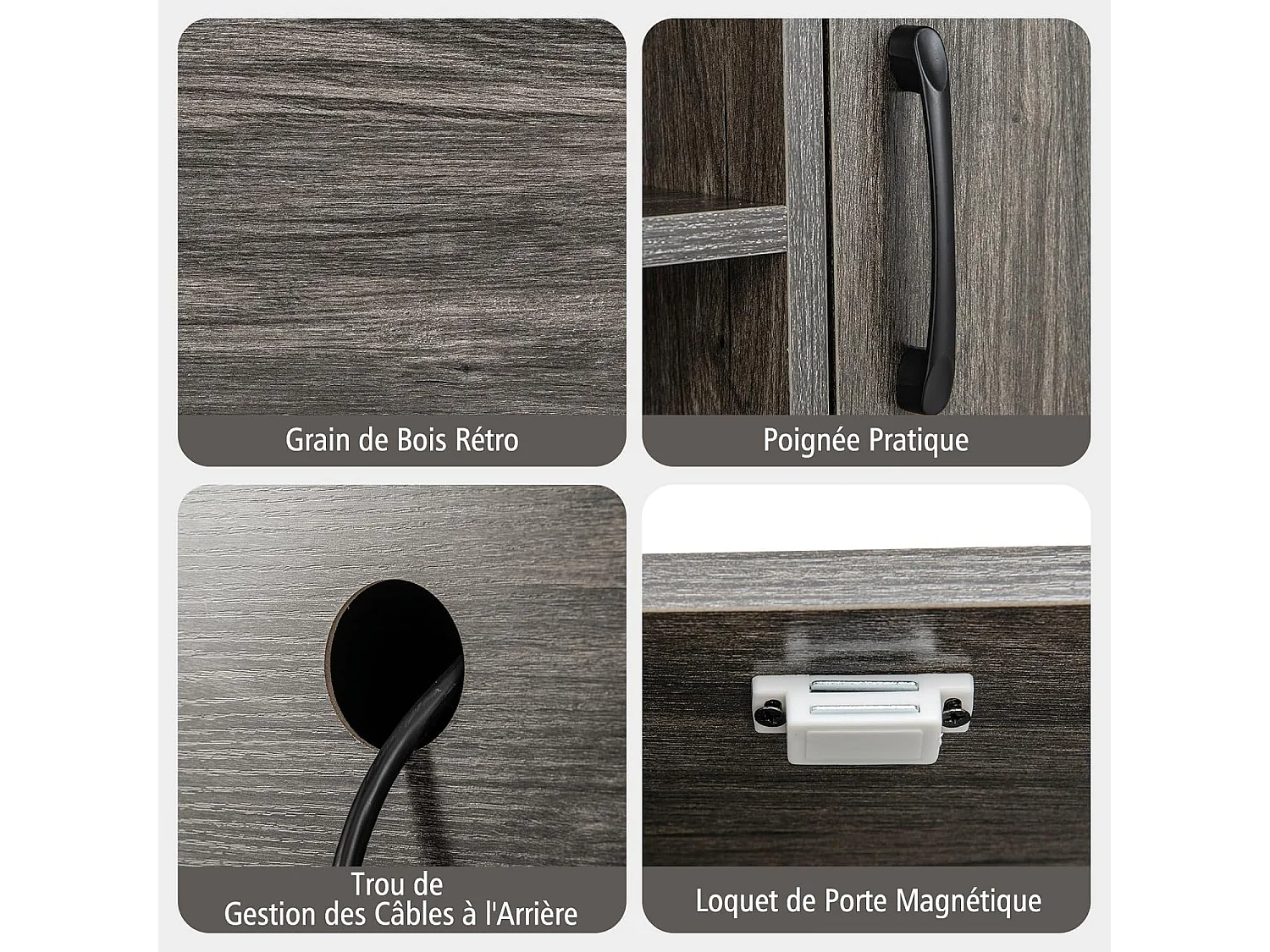 Buffet cuisine, meuble avec cassier à vin & étagères, armoire avec cadre métallique(gris)