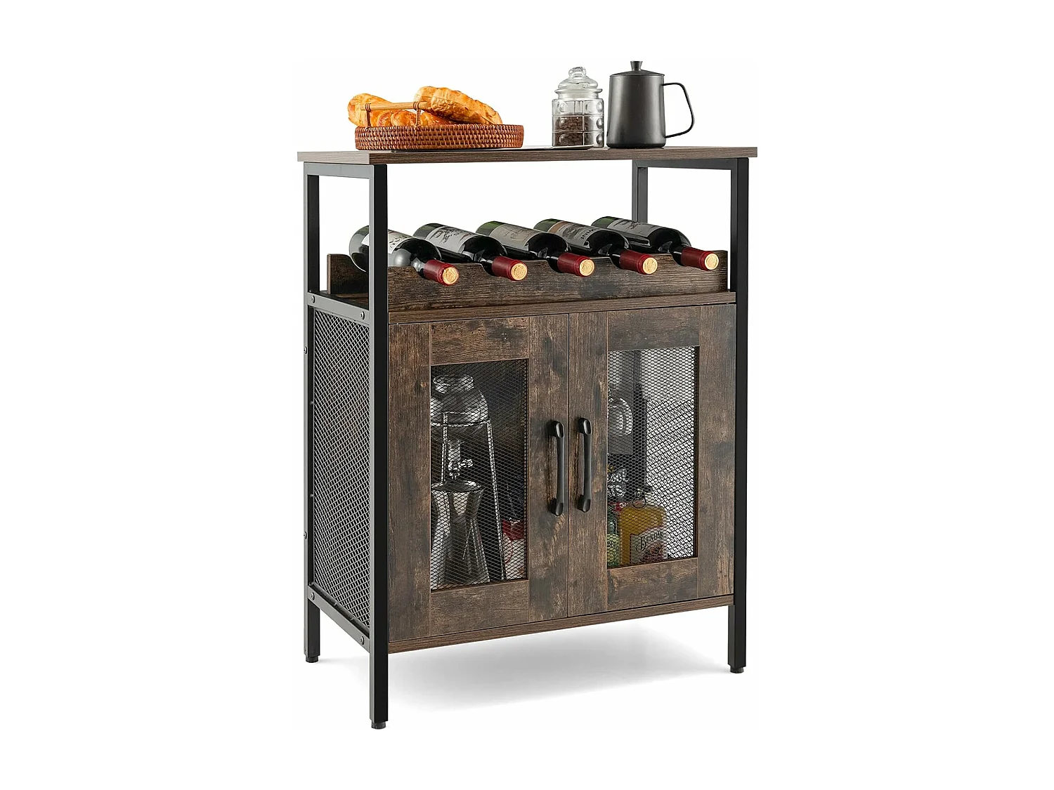Buffet de cuisine à 2 portes en treillis, 60 x 34 x 79 cm, marron rustique