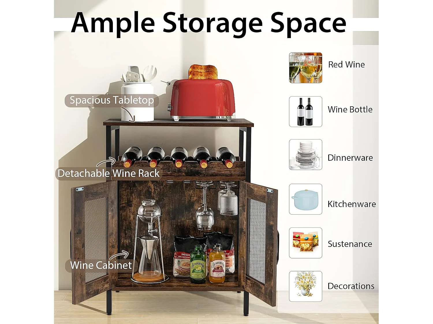 Buffet de cuisine à 2 portes en treillis, 60 x 34 x 79 cm, marron rustique