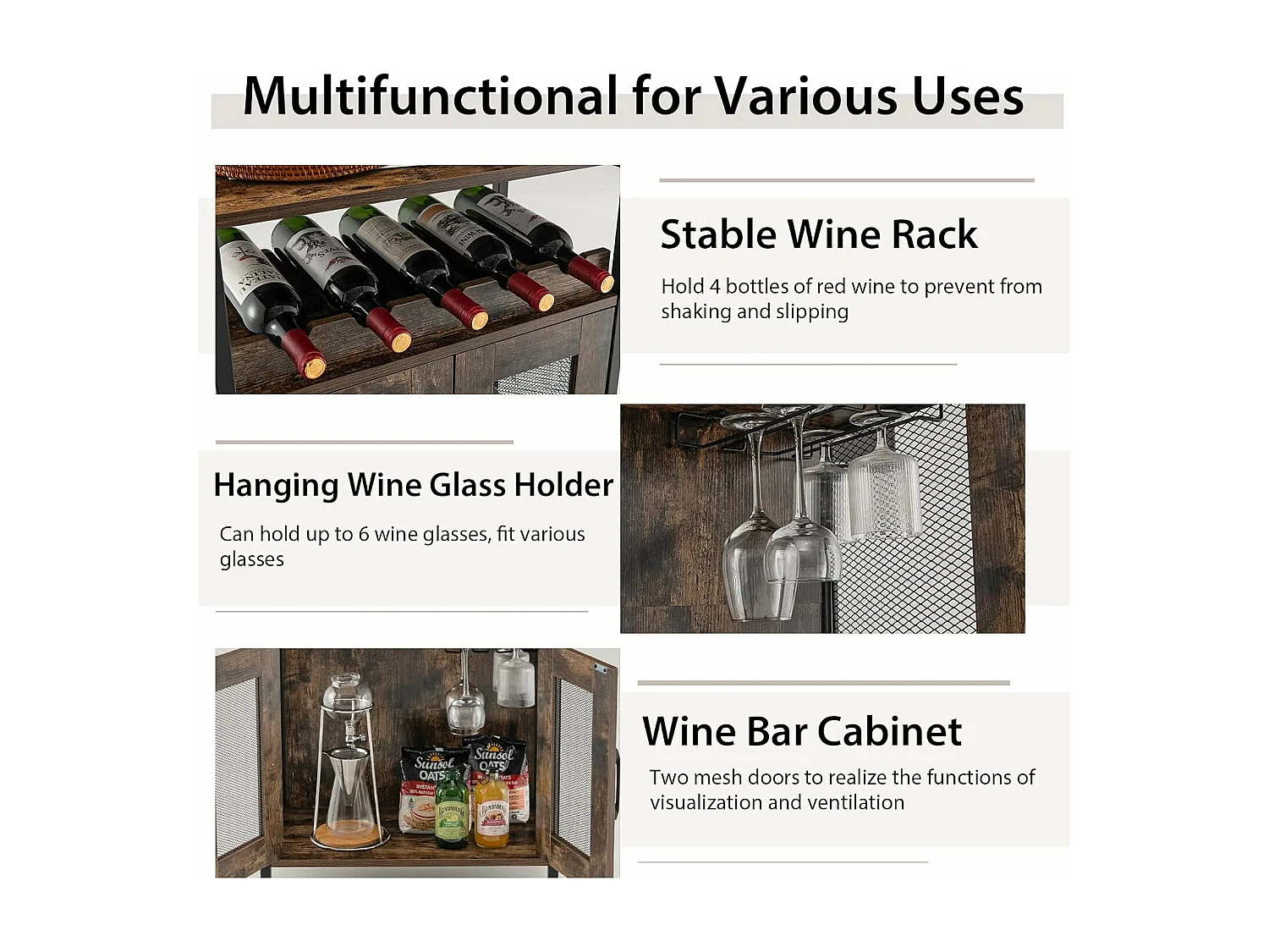 Buffet de cuisine à 2 portes en treillis, 60 x 34 x 79 cm, marron rustique