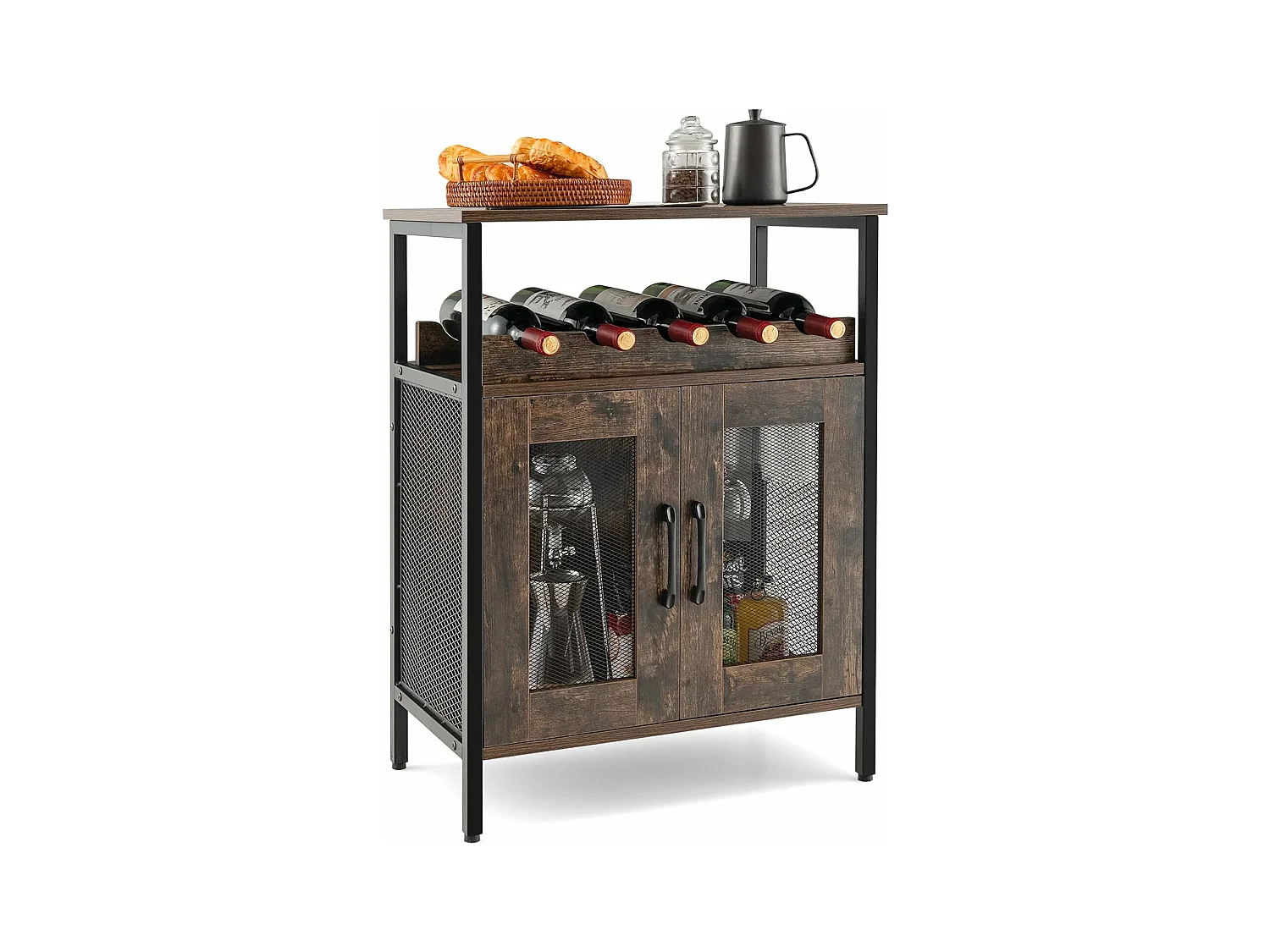 Buffet de cuisine à 2 portes en treillis, 60 x 34 x 79 cm, marron rustique