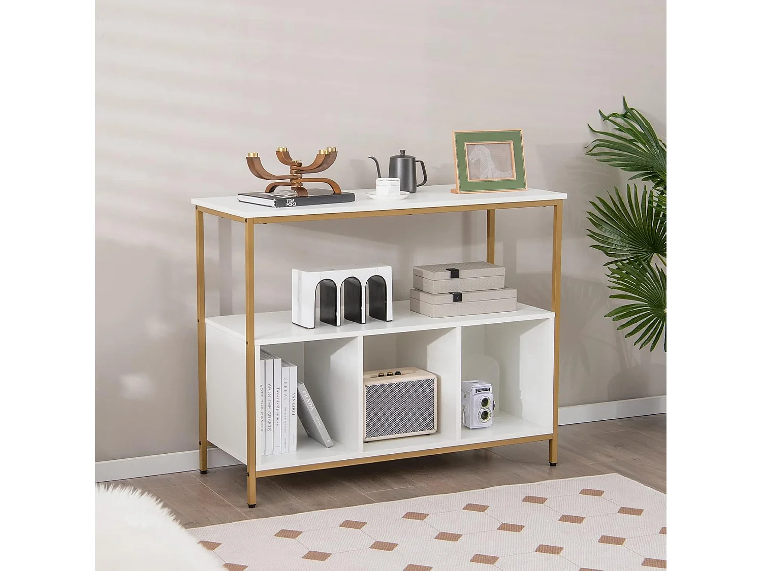 Buffet cuisine, meuble bas cuisine 3 compartiments, 2 étagère, 110 x 42,5 x 88 cm (blanc)