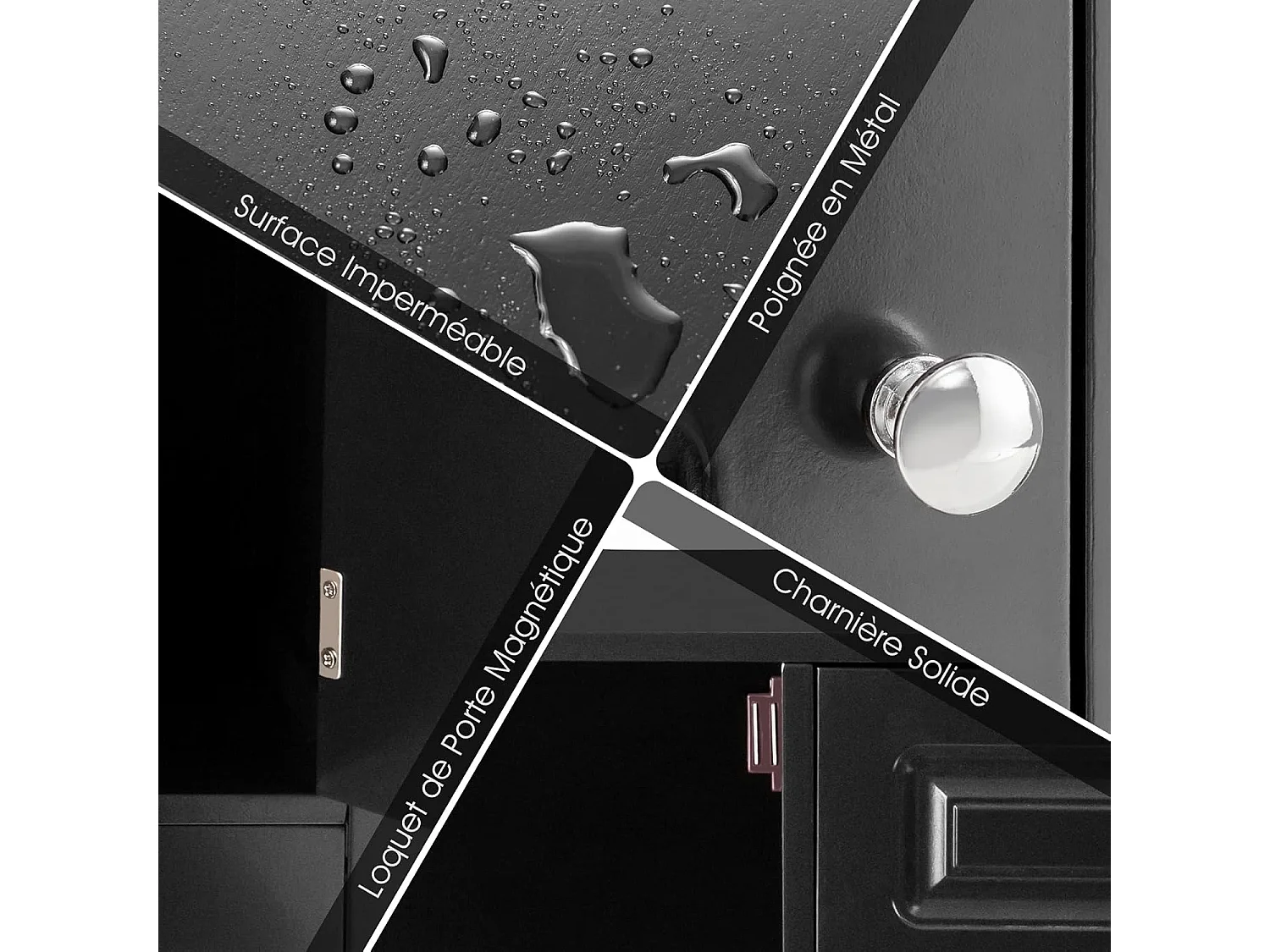 Buffet Cuisine avec Casier à Vin Amovible pour 12 Bouteilles, 2 Etagèress, 1 Tiroir, 2 Placards, Armoire de Cuisine Porte-Bouteille pour Salle à Manger, Salon, 117x40,5x82,5cm (Noir)