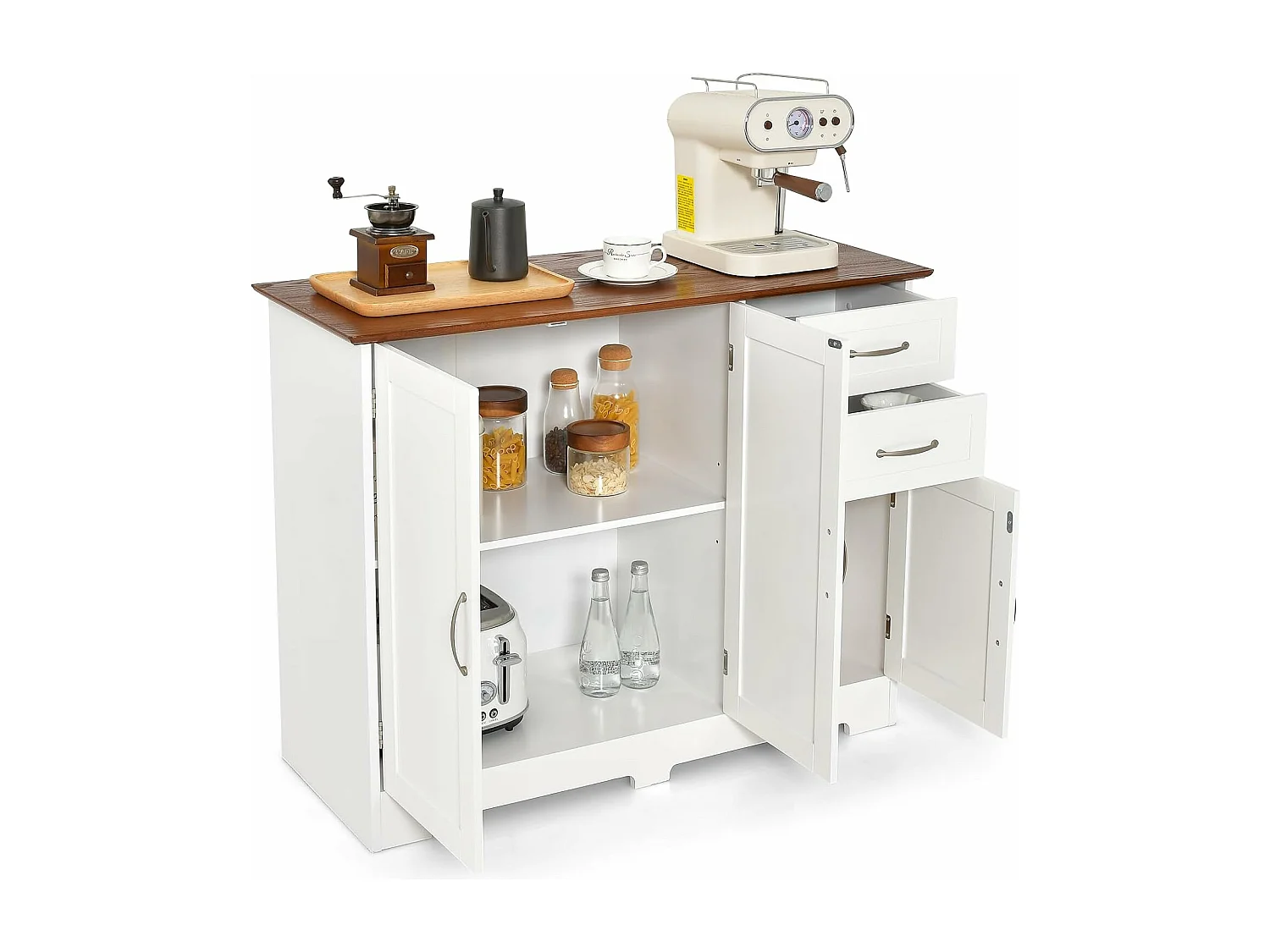 Buffet Cuisine, Armoire de Cuisine 2 Placards 2 Tiroirs, Étagère Réglable, Meuble Bas Cuisine pour Salon, Meuble de Rangement, Blanc, 100 x 40 x 78 cm (Blanc)