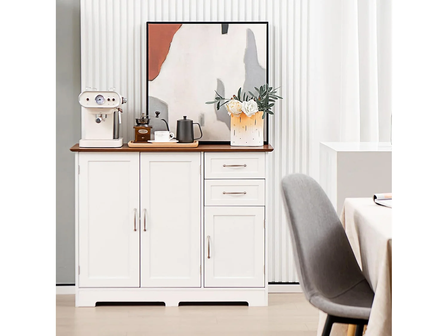 Buffet Cuisine, Armoire de Cuisine 2 Placards 2 Tiroirs, Étagère Réglable, Meuble Bas Cuisine pour Salon, Meuble de Rangement, Blanc, 100 x 40 x 78 cm (Blanc)