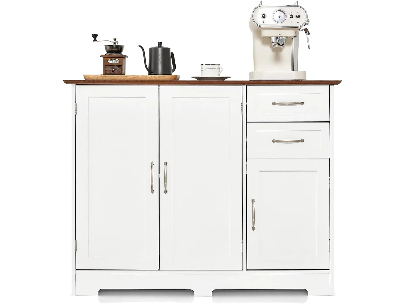 Buffet Cuisine, Armoire de Cuisine 2 Placards 2 Tiroirs, Étagère Réglable, Meuble Bas Cuisine pour Salon, Meuble de Rangement, Blanc, 100 x 40 x 78 cm (Blanc)