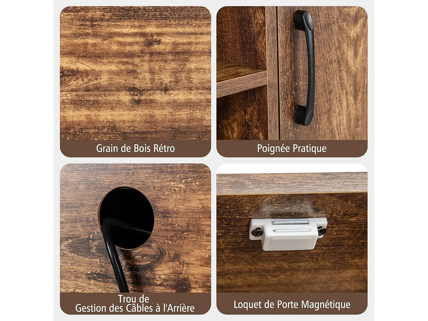 Buffet cuisine, meuble avec cassier à vin & étagères de rangement (brun rustique)