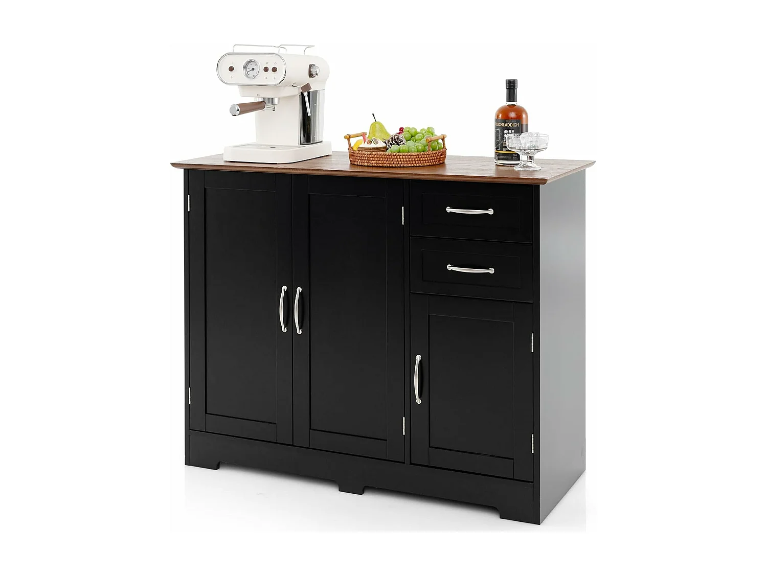 Buffet cuisine, armoire de cuisine 2 placards 2 tiroirs blanc, 100 x 40 x 78 cm (noir)