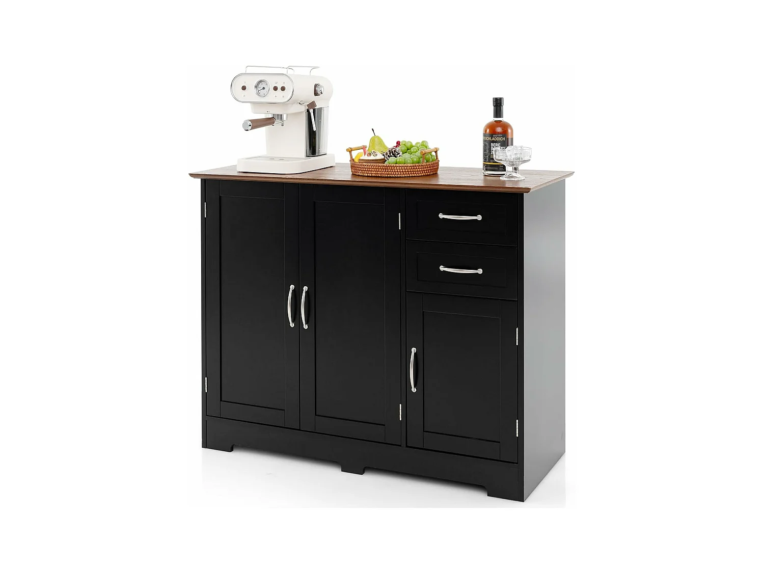 Buffet cuisine, armoire de cuisine 2 placards 2 tiroirs blanc, 100 x 40 x 78 cm (noir)