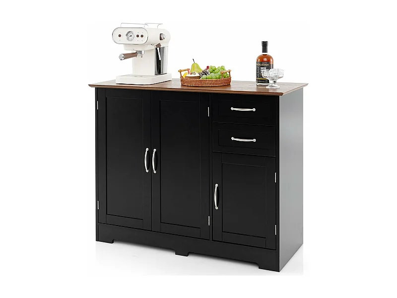 Buffet cuisine, armoire de cuisine 2 placards 2 tiroirs blanc, 100 x 40 x 78 cm (noir)