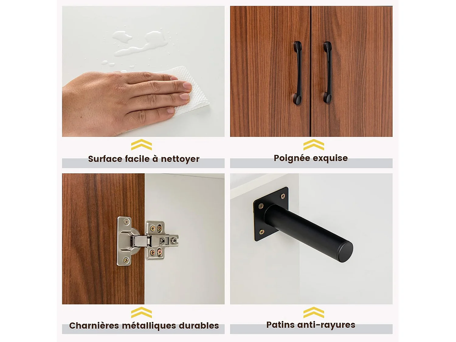 Buffet salon avec 2 portes et 2 compartiments, 4 pieds métalliques, 148 x 40 x 75 cm