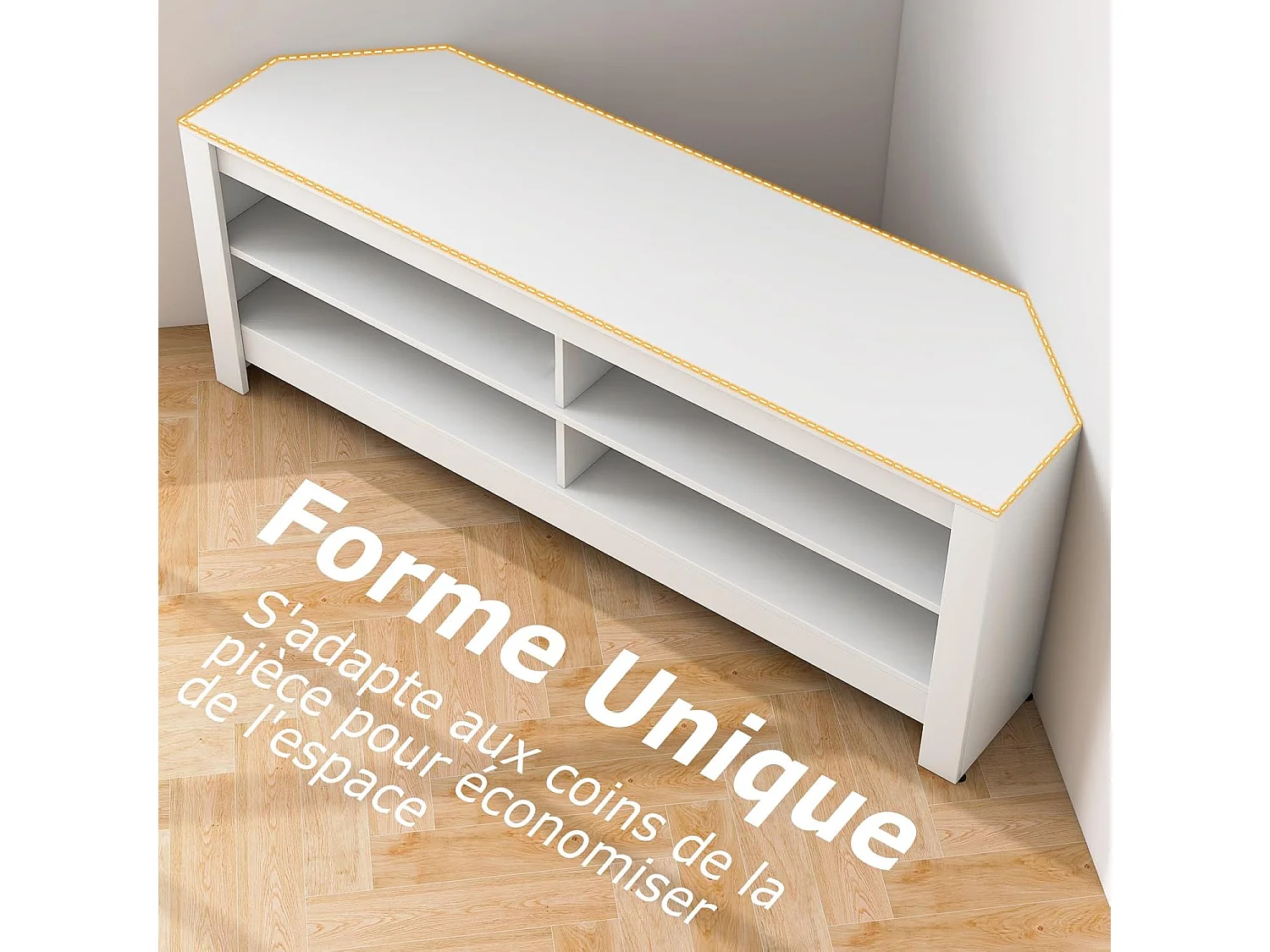 Meuble tv angle, avec prise, 2 prises, 2 usb, 1 type-c, petit meuble tv pour 65"