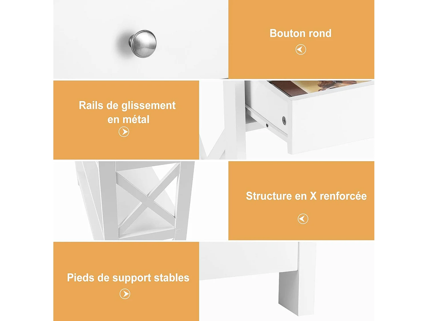 Table de Console à 3 Niveaux, Console Meuble avec Tiroir et 2 Étagères de Rangement de Motif en X, Console Entrée pour Couloir, Salon, Entrée, 100x30x80CM (Blanc)