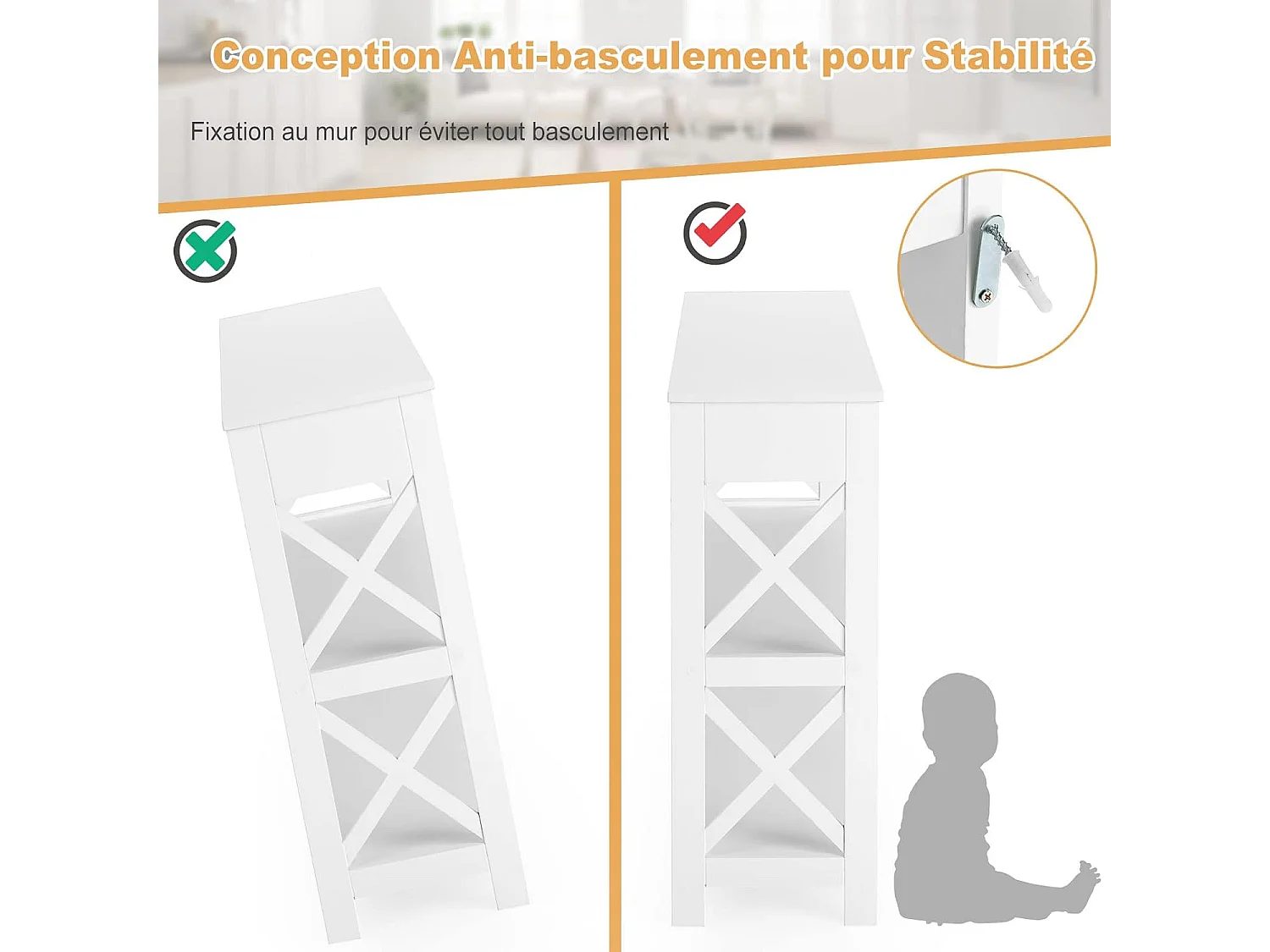 Table de Console à 3 Niveaux, Console Meuble avec Tiroir et 2 Étagères de Rangement de Motif en X, Console Entrée pour Couloir, Salon, Entrée, 100x30x80CM (Blanc)