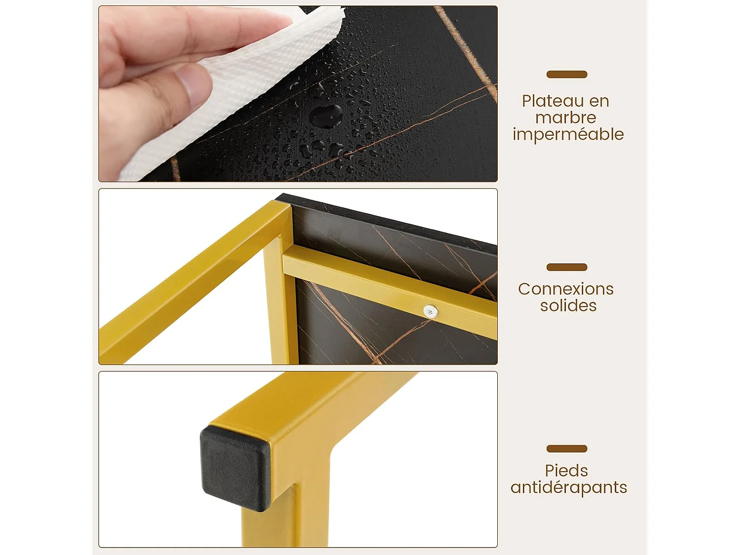 Table console, en faux marbre, design géométrique moderne 120 x 32 x 89 cm (noir)