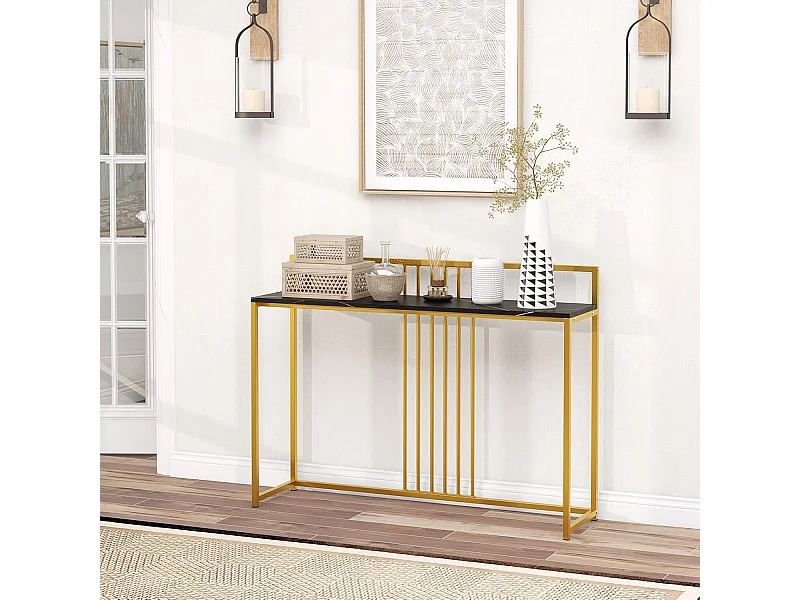 Table console, en faux marbre, design géométrique moderne 120 x 32 x 89 cm (noir)