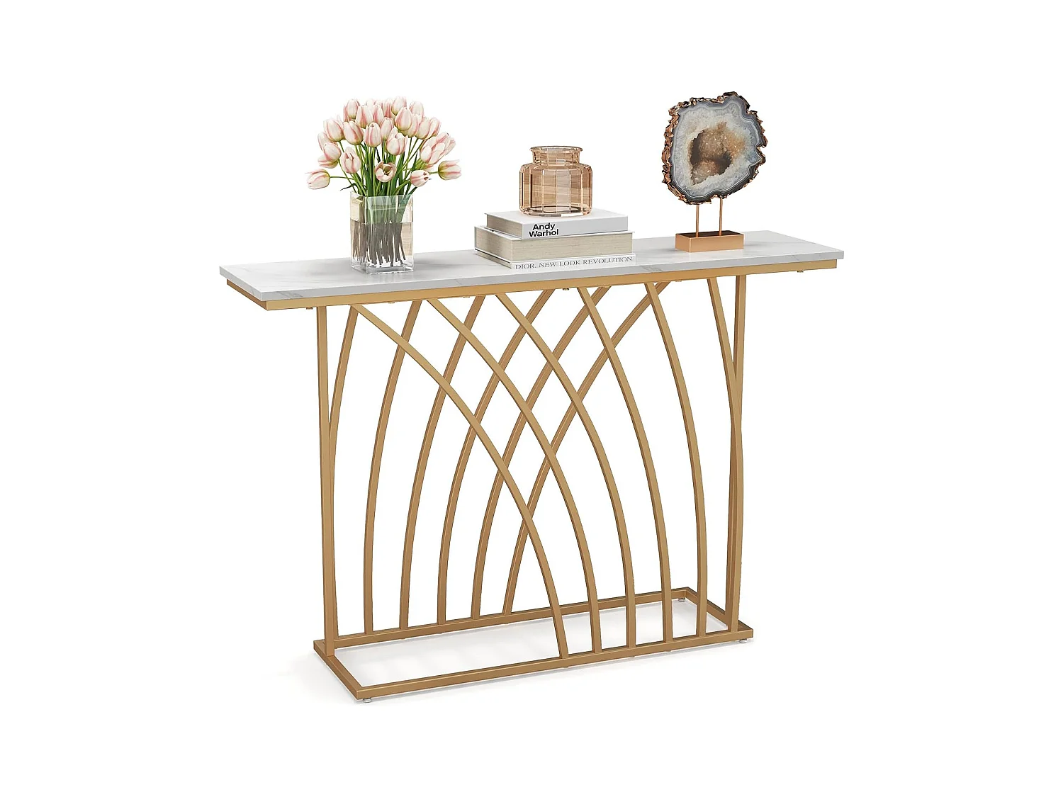 Table console, en faux marbre, design géométrique moderne, 120 x 30 x 80 cm