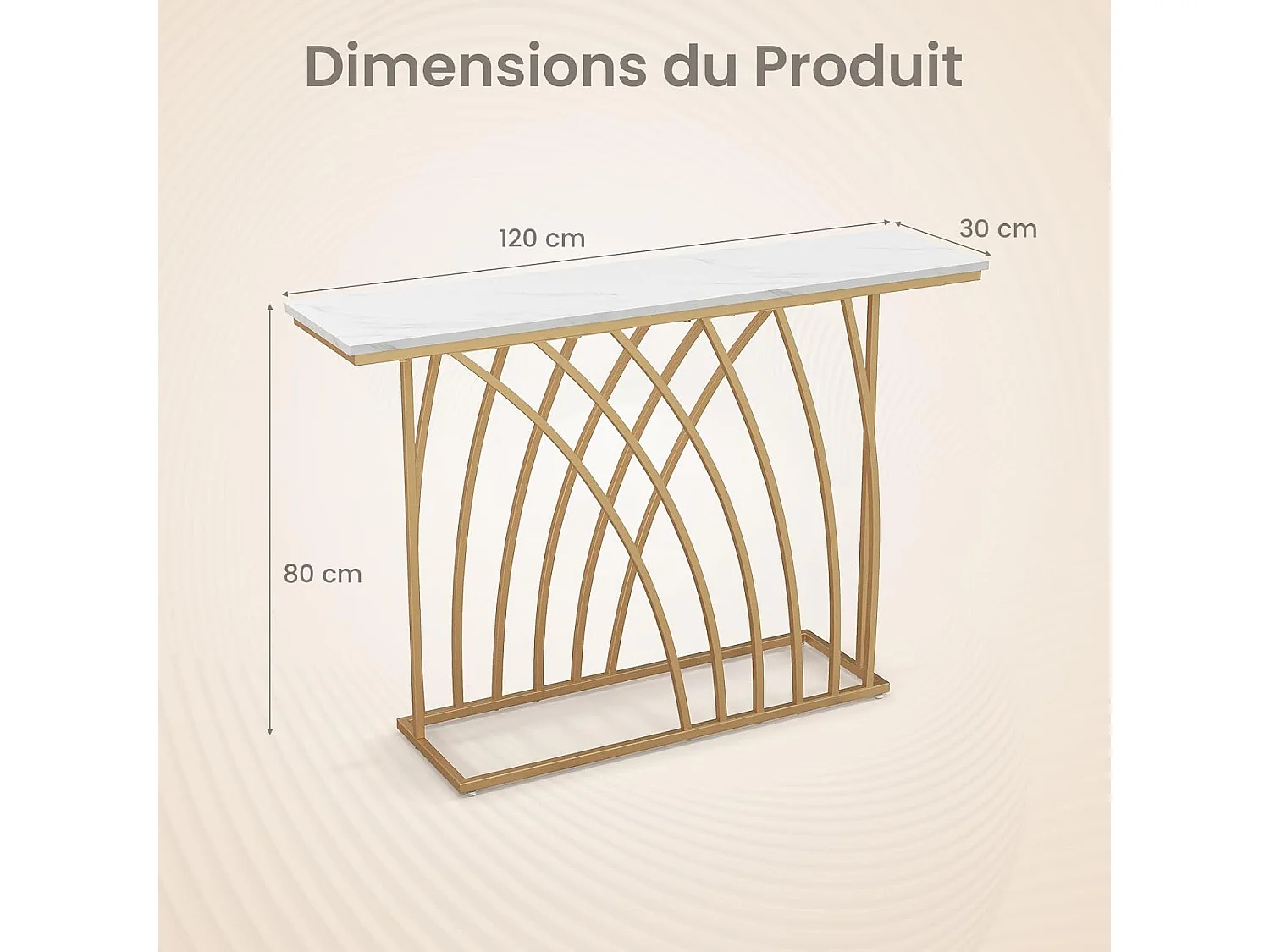 Table console, en faux marbre, design géométrique moderne, 120 x 30 x 80 cm