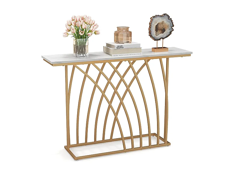 Table console, en faux marbre, design géométrique moderne, 120 x 30 x 80 cm