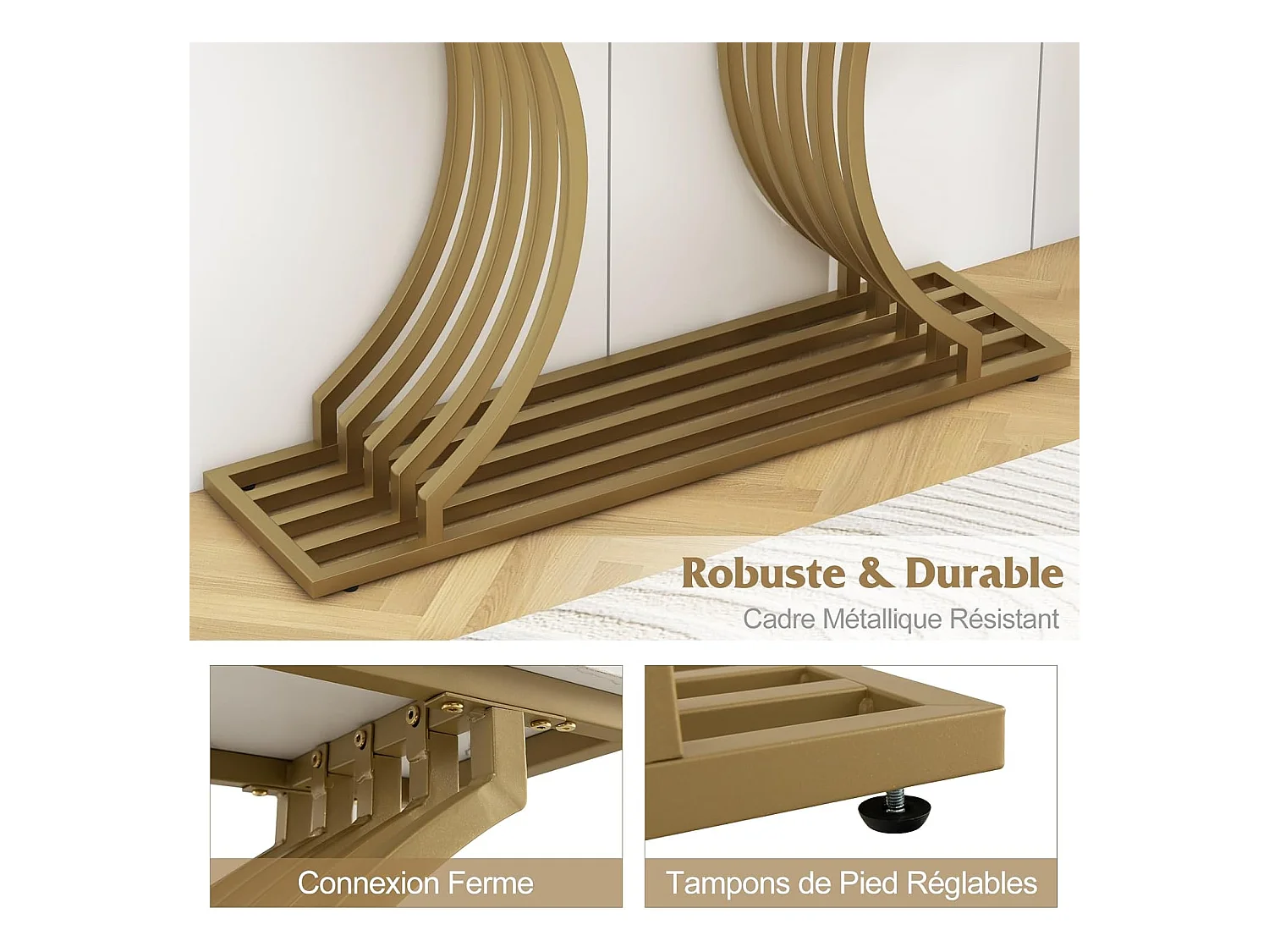 Consoletafel van imitatiemarmer 100 cm, instapconsole met modern geometrisch ontwerp, frame van goudkleurig metaal, anti-tipset inbegrepen, 100 x 29,5 x 80,5 cm