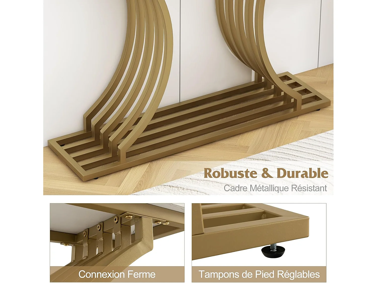 Consoletafel van imitatiemarmer 100 cm, instapconsole met modern geometrisch ontwerp, frame van goudkleurig metaal, anti-tipset inbegrepen, 100 x 29,5 x 80,5 cm