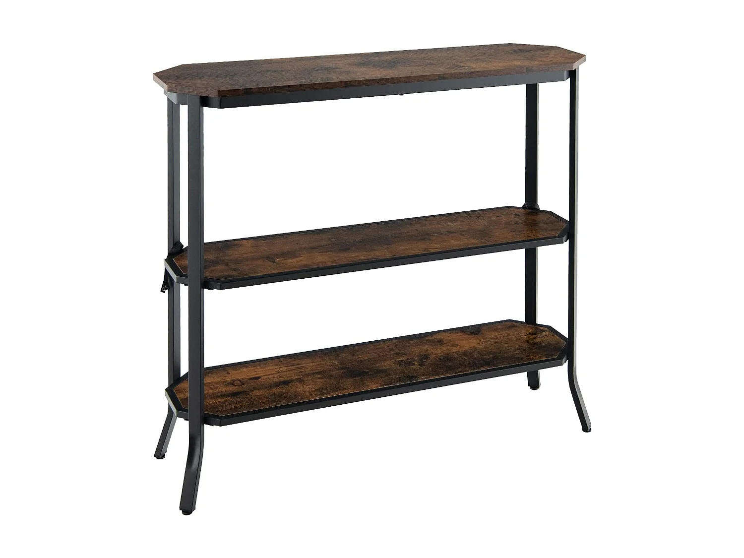 Table console, table d'entrée - 3 étagères - 98x28x91,5 cm (l x l x h) , marron rustique