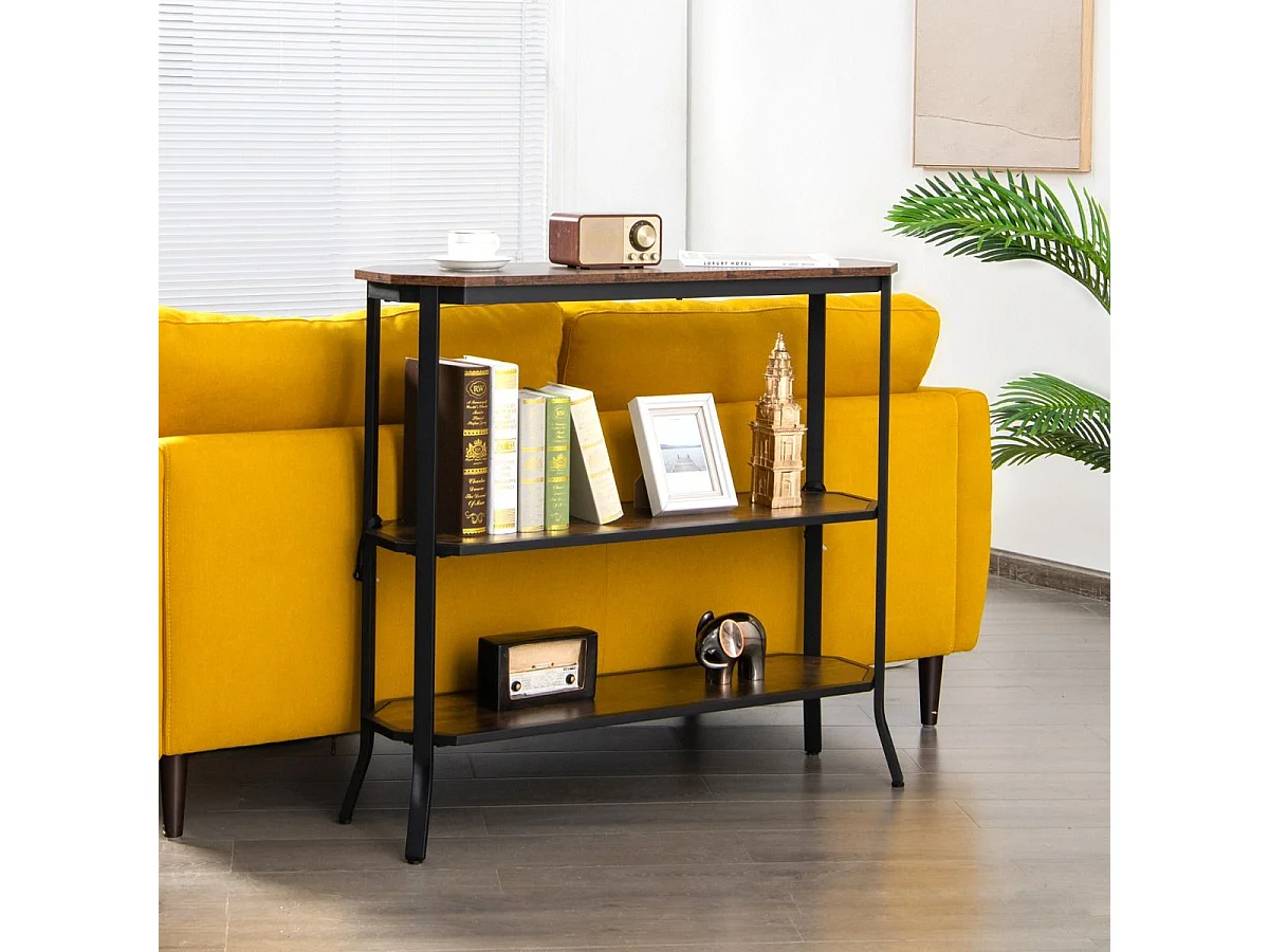 Table console, table d'entrée - 3 étagères - 98x28x91,5 cm (l x l x h) , marron rustique