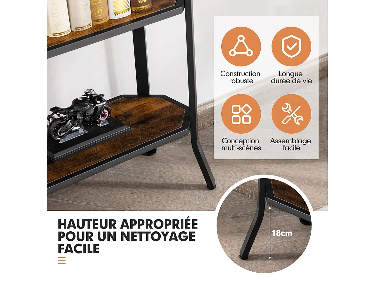 Table console, table d'entrée - 3 étagères - 98x28x91,5 cm (l x l x h) , marron rustique