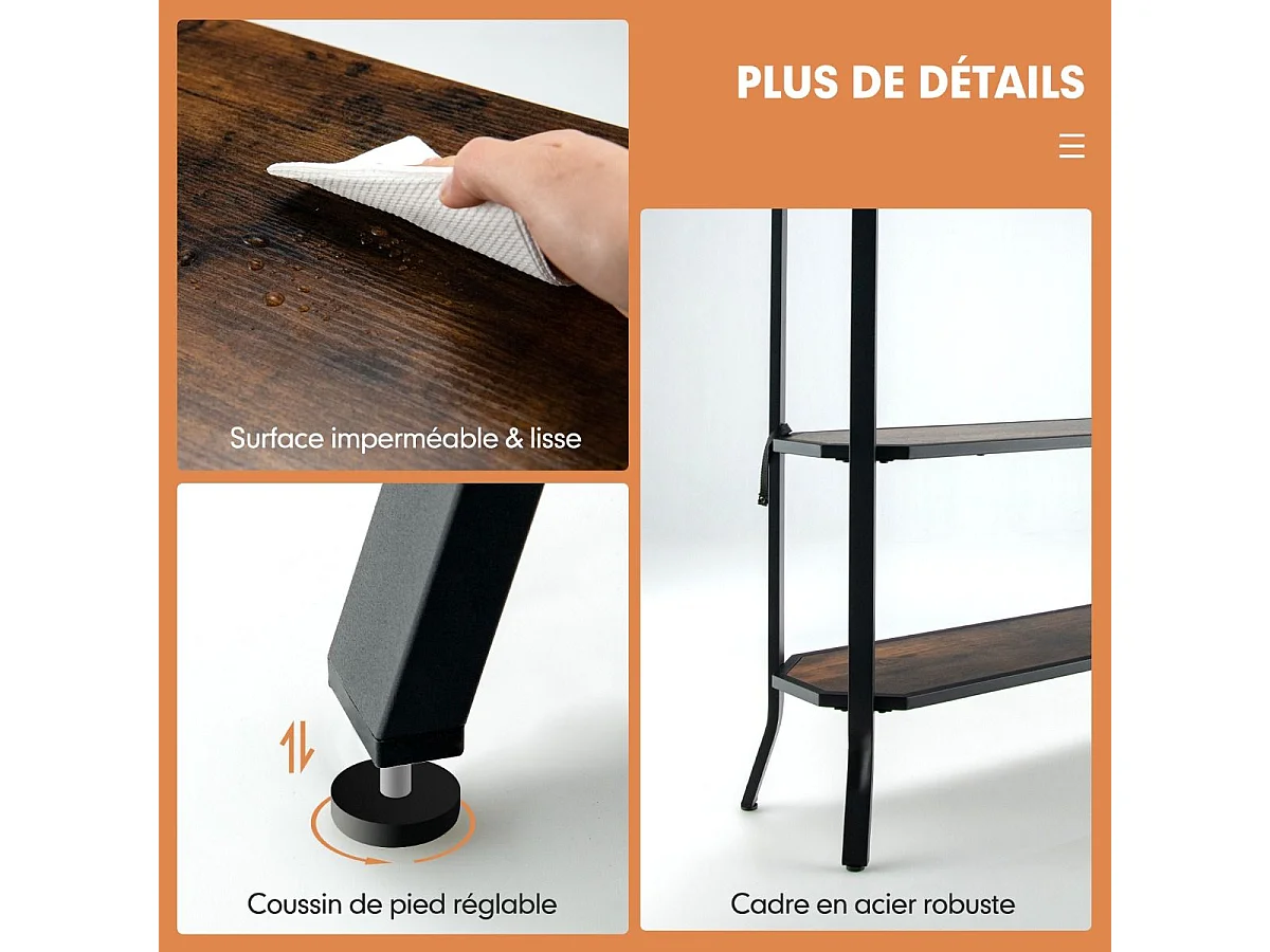 Table console, table d'entrée - 3 étagères - 98x28x91,5 cm (l x l x h) , marron rustique