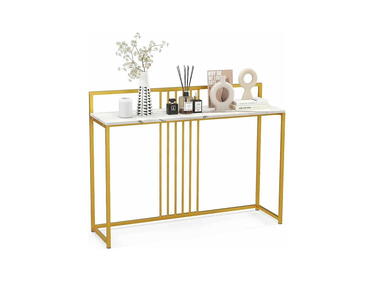 Table console, cadre en métal doré, kit anti-basculement inclus, 120 x 32 x 89 cm (doré)