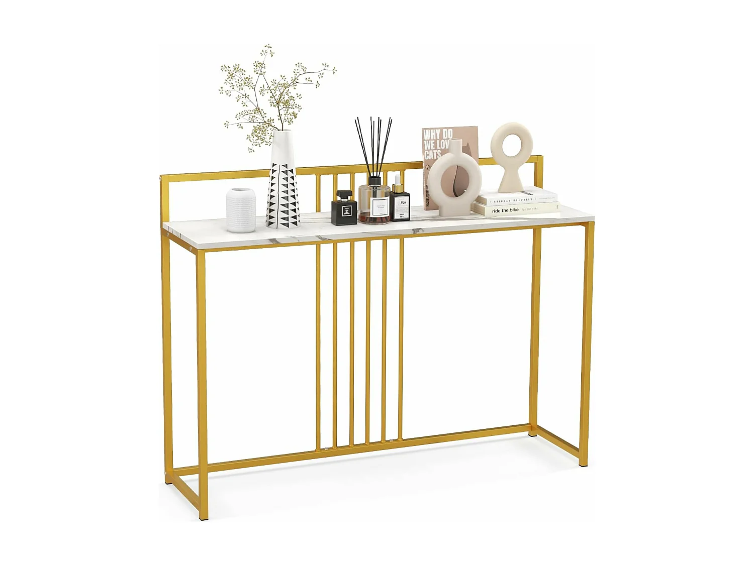 Table console, cadre en métal doré, kit anti-basculement inclus, 120 x 32 x 89 cm (doré)