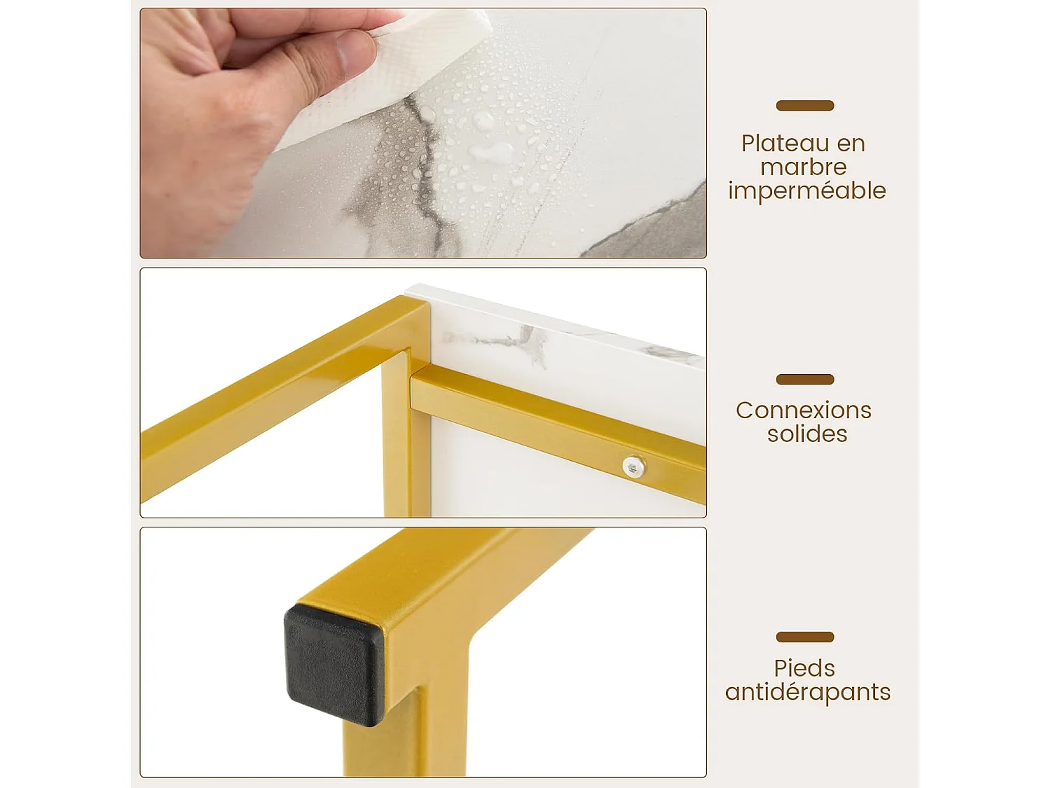 Table console, cadre en métal doré, kit anti-basculement inclus, 120 x 32 x 89 cm (doré)