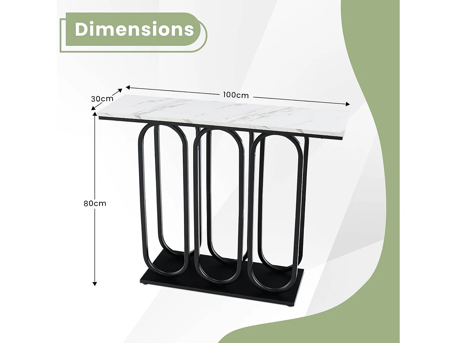 Table console, en faux marbre, design ovale moderne, cadre en métal noir 100 x 30 x 80 cm