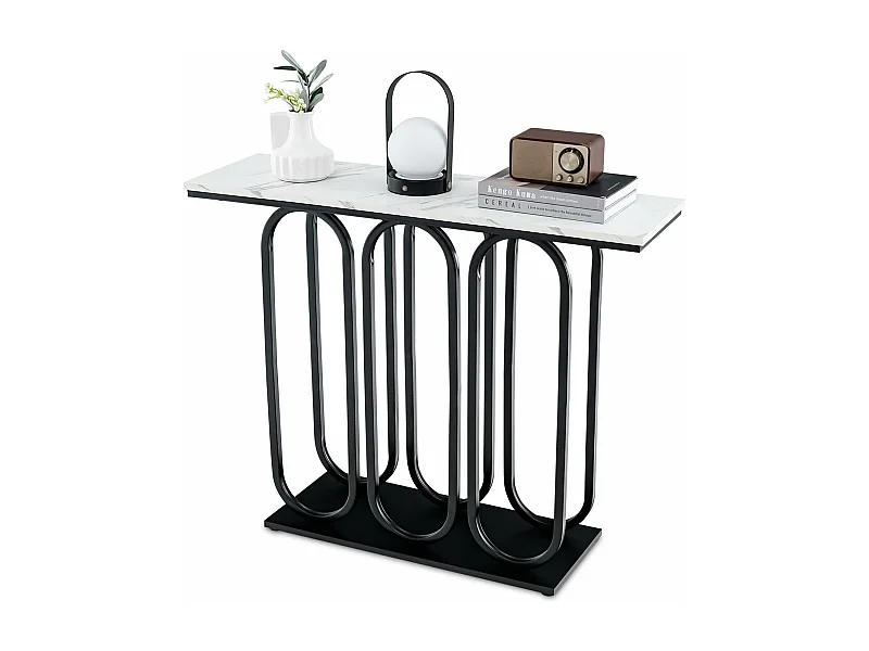 Table console, en faux marbre, design ovale moderne, cadre en métal noir 100 x 30 x 80 cm