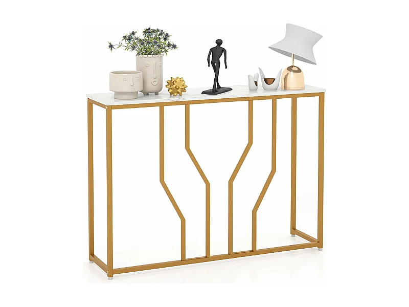 Table console, en faux marbre, design géométrique moderne, 110 x 30 x 80 cm