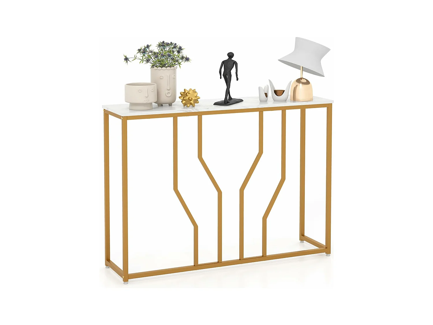 Table console, en faux marbre, design géométrique moderne, 110 x 30 x 80 cm
