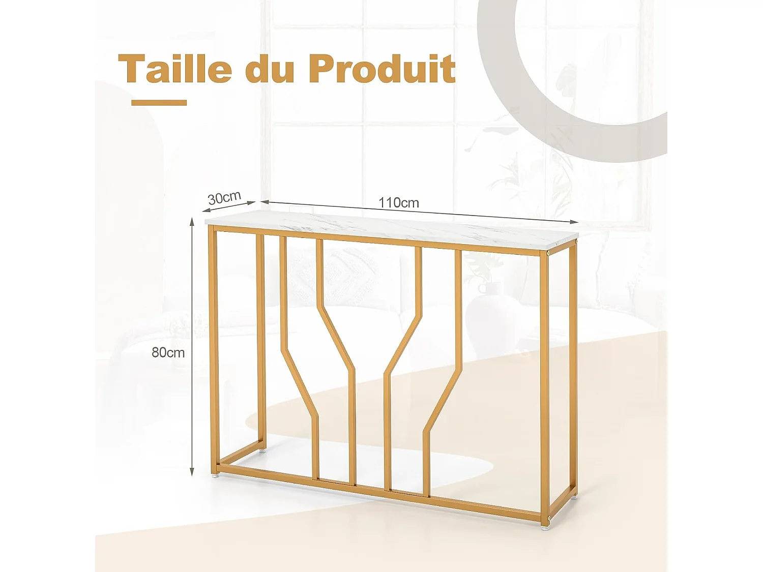 Table console, en faux marbre, design géométrique moderne, 110 x 30 x 80 cm