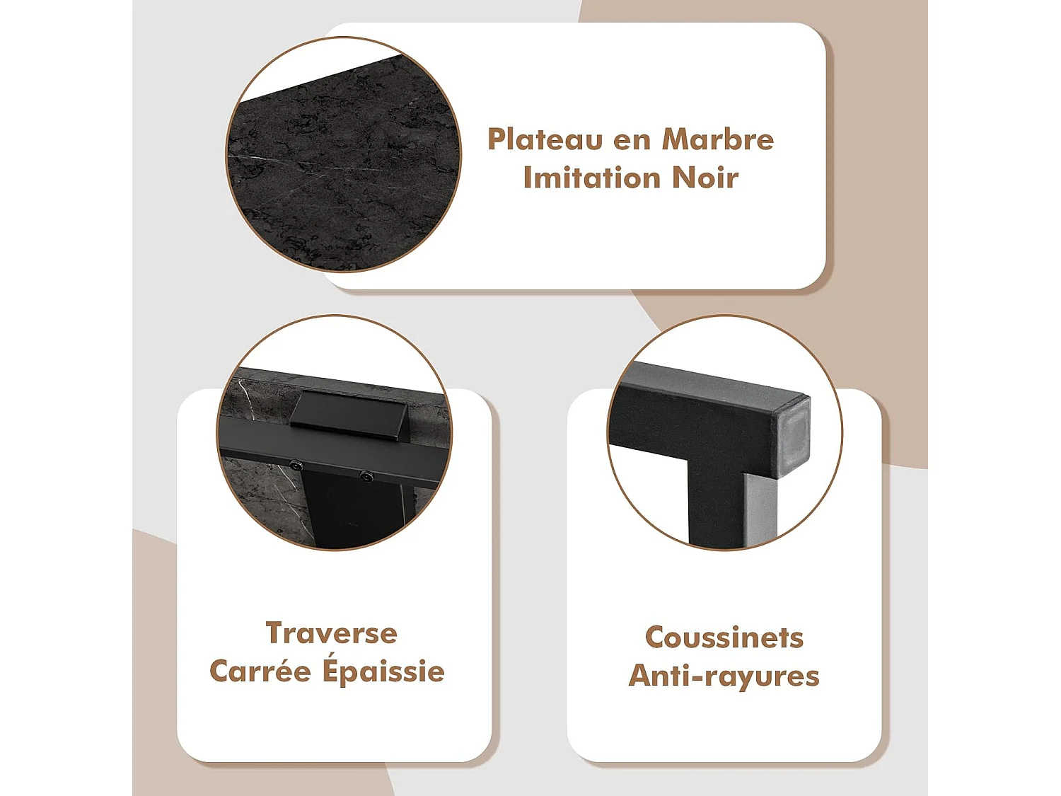 Table Console en Faux Marbre, Meuble Console Entrée avec Cadre en Acier Enduit de Poudre, Table d'Entrée avec Kit Anti-basculement pour Salon, Couloir, 120x30x90cm (Noir）