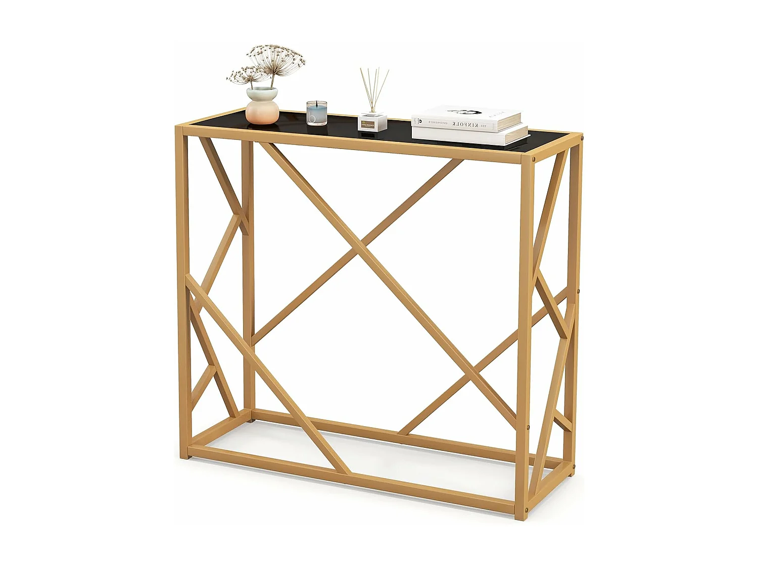 Console pour entrée avec plateau en verre trempé 80 cm, cadre en métal, 80 x 30 x 75 cm