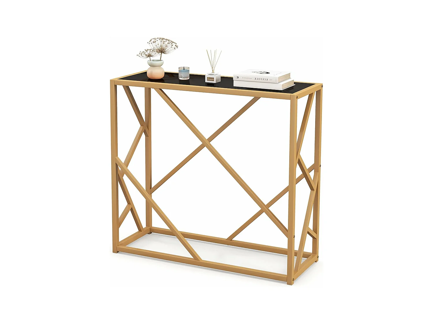 Console pour entrée avec plateau en verre trempé 80 cm, cadre en métal, 80 x 30 x 75 cm