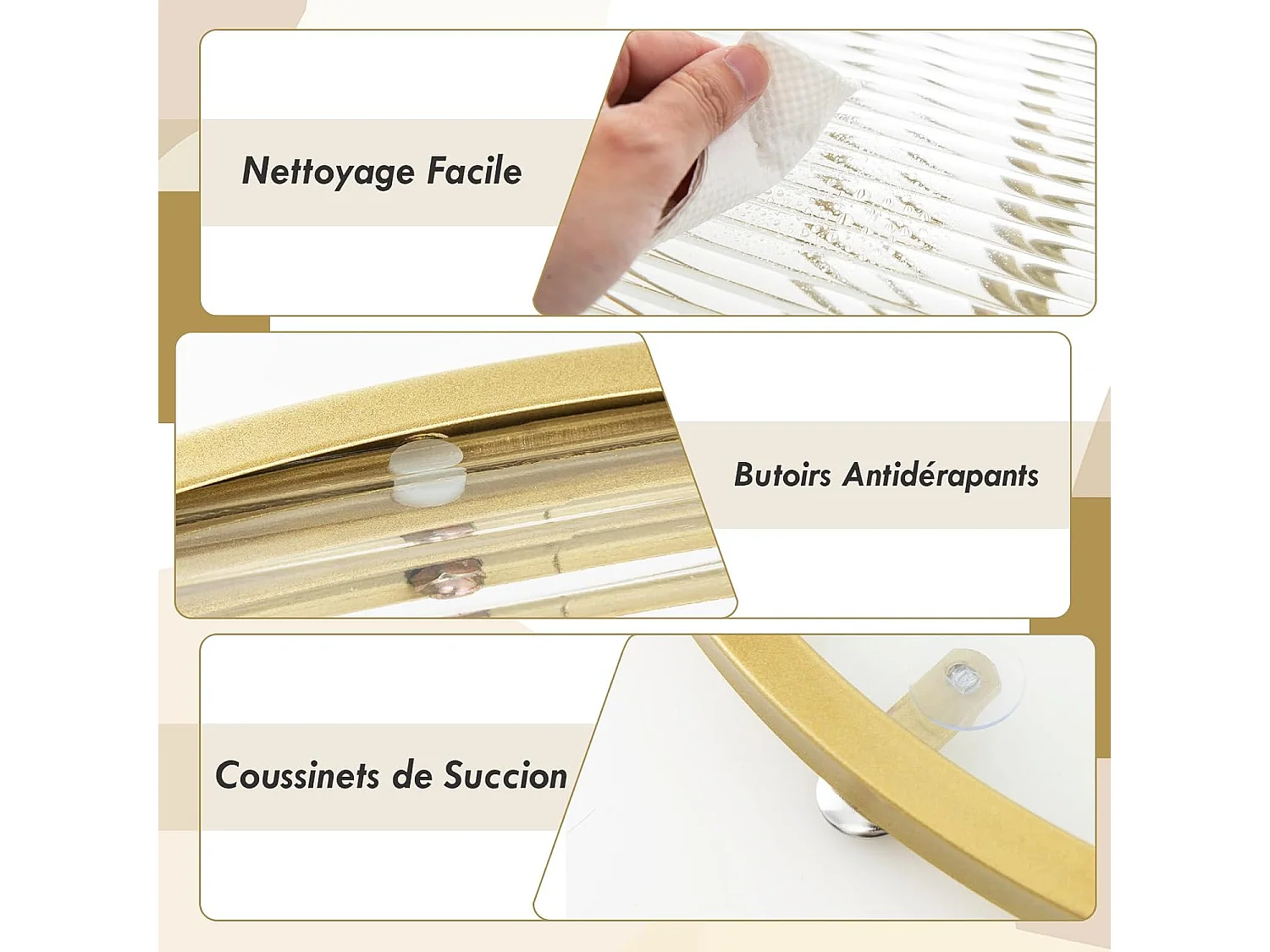 Table basse ronde, 2 niveaux, 8 supports pivotants ovales, 60,5 x 60,5 x 44,5 cm, doré